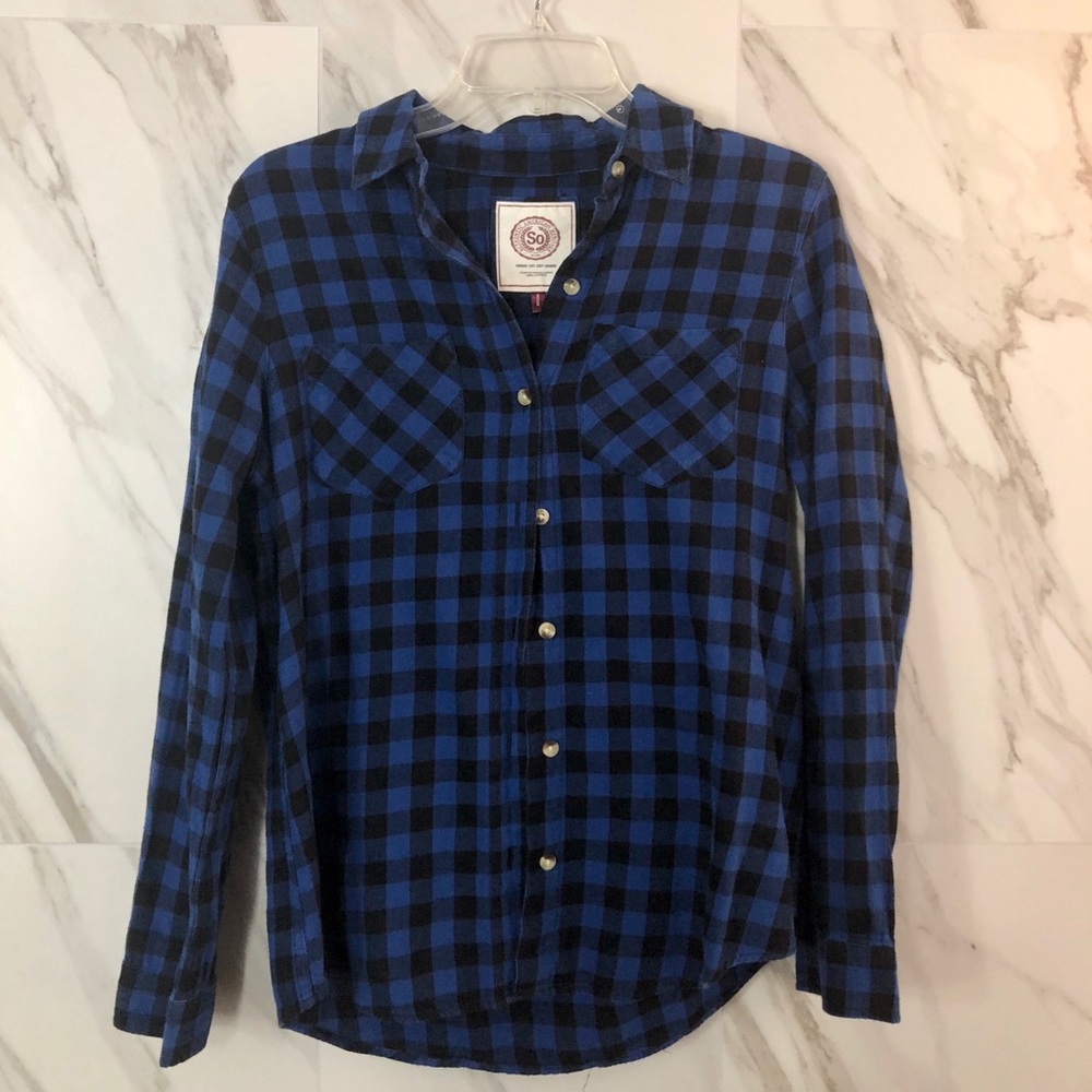 Blue and Black Checkered Button Up Shirt